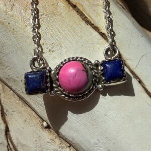 Sterling Silver Pink Cotton Candy & Lapis Accent Pendant Necklace